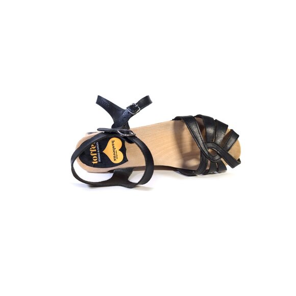 Swedish Hasbeens Cross Strap Debutant Sandals Black Leather Size 38  | 8 - Picture 3 of 9